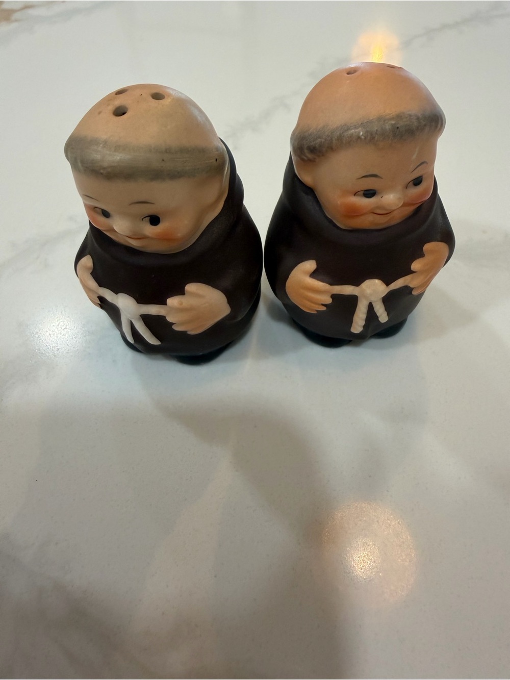 Ceramic Monk Salt and Pepper Shaker Set - Brown and Cream